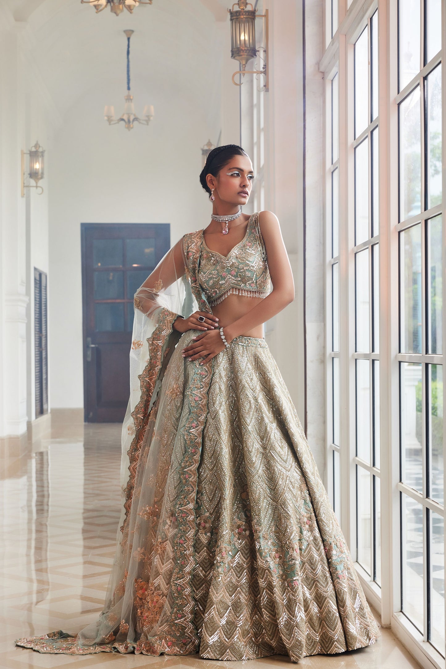 SHELLY DUSTY FIROZA EMBROIDERED LEHENGA