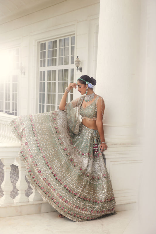 MAITHILI DUSTY FIROZA EMBROIDERED LEHENGA