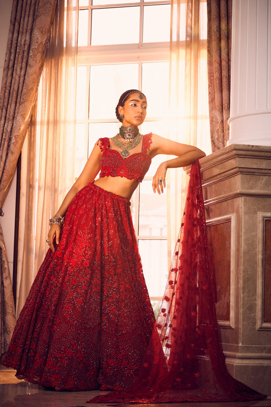 MERLIN ROSE HEAVILY EMBROIDERED LEHENGA