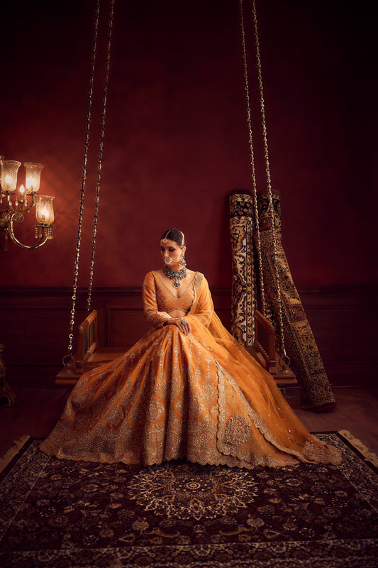 RUST RAW SILK EMBROIDERED LEHENGA SET