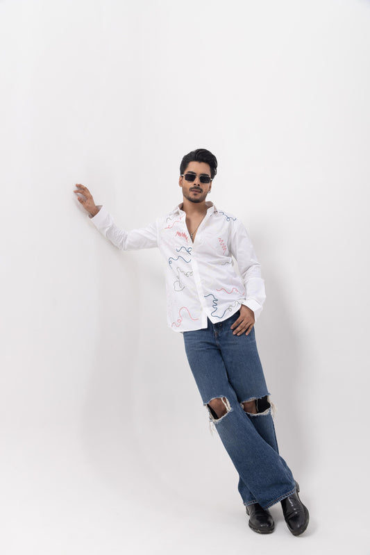 COLORFUL - RIBBON HAND EMBROIDERED DESIGNER SHIRT
