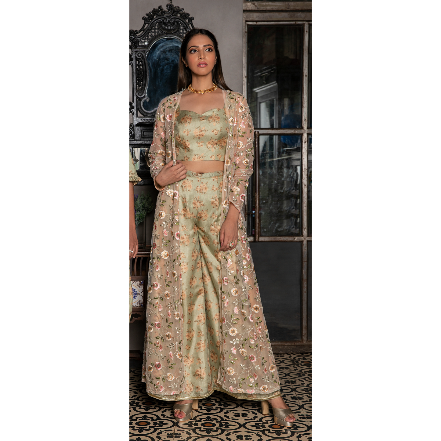 FLORAL CAPE WITH PALAZZO SET