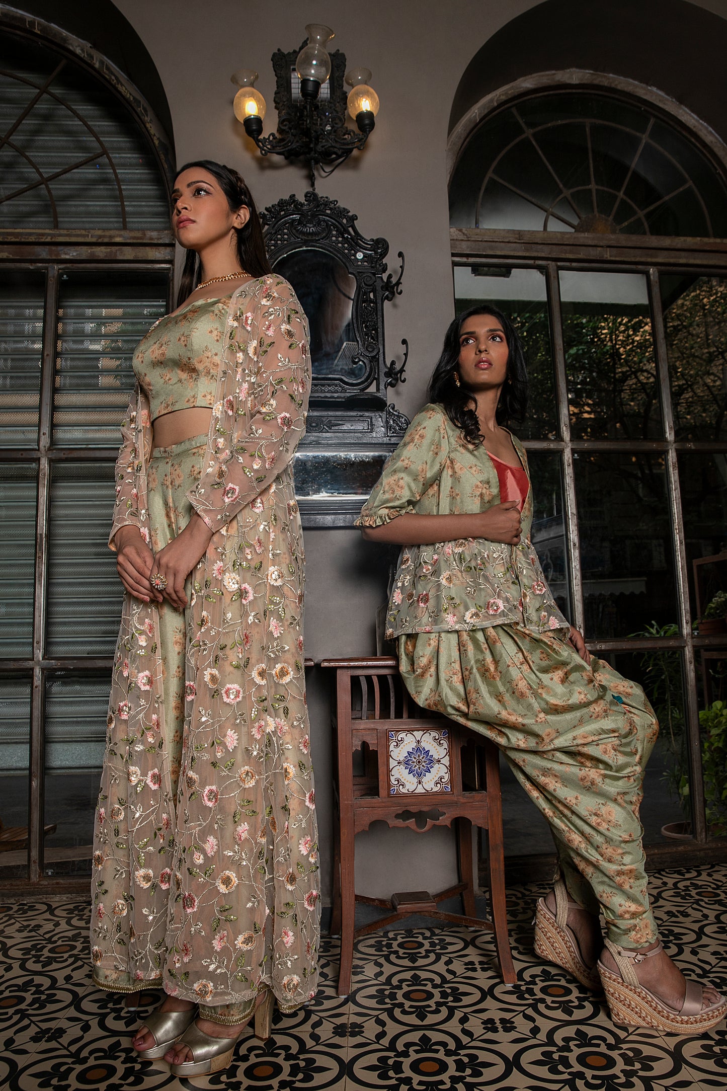 FLORAL CAPE WITH PALAZZO SET