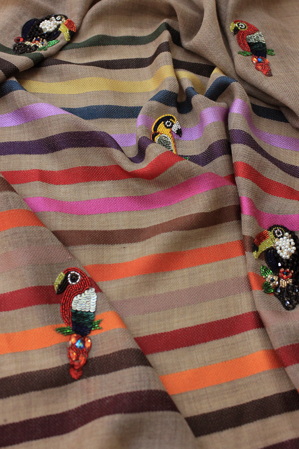 TRICKY TOUCANS EMBROIDERED STRIPE