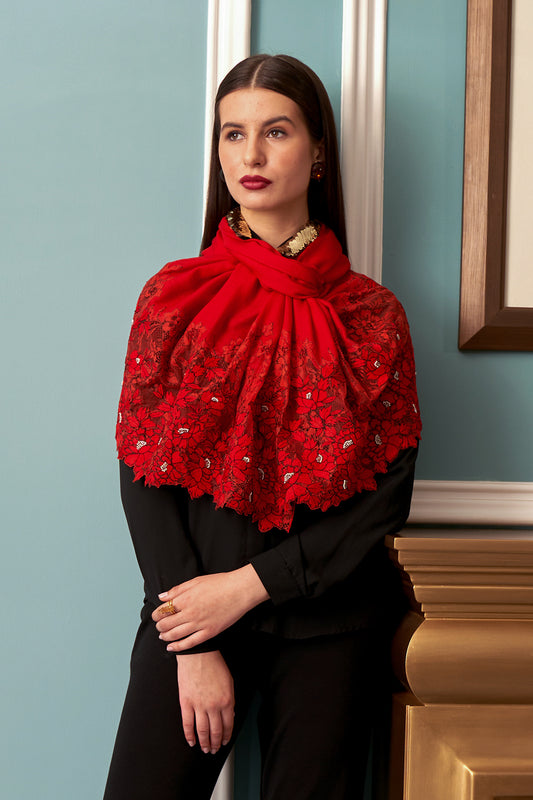 A ROSE FILIGREE EMBROIDERED SILK STOLE