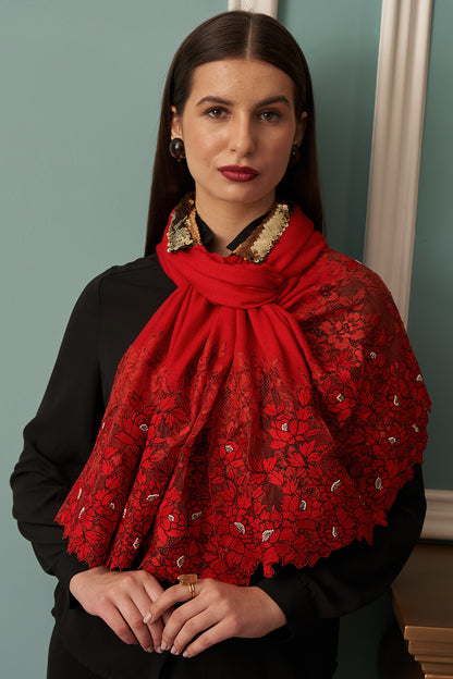 A ROSE FILIGREE EMBROIDERED SILK STOLE