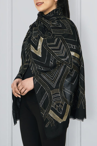 BLACK AZTEC GOLD CASHMERE STOLE