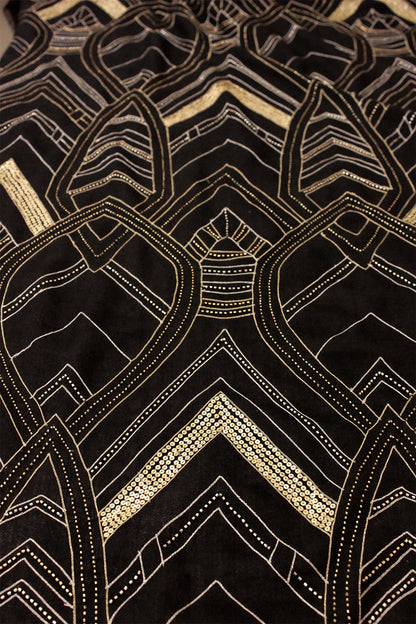 BLACK AZTEC GOLD CASHMERE STOLE