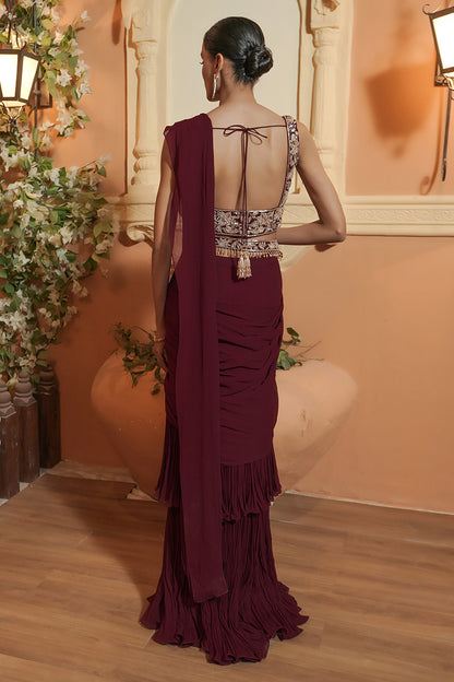 MAROON DRAPE SAREE