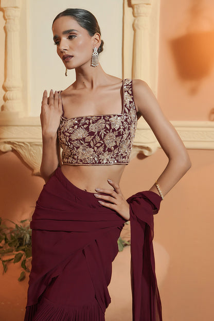 MAROON DRAPE SAREE
