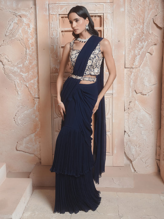 NAVY DRAPE SAREE