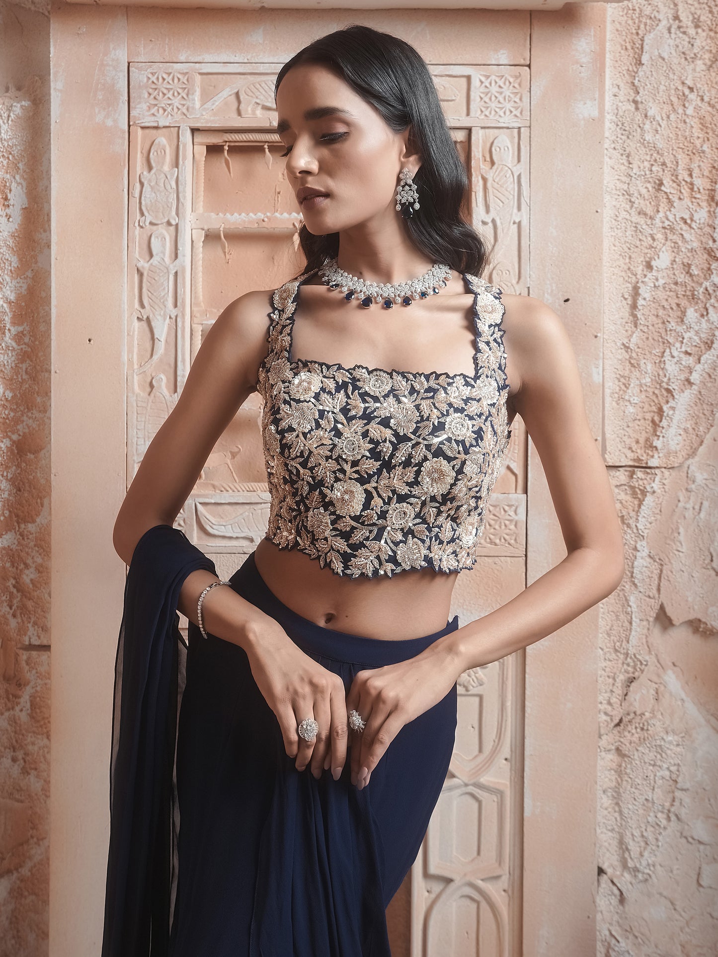 NAVY DRAPE SAREE