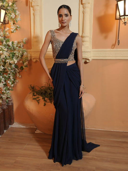 NAVY DRAPE SAREE