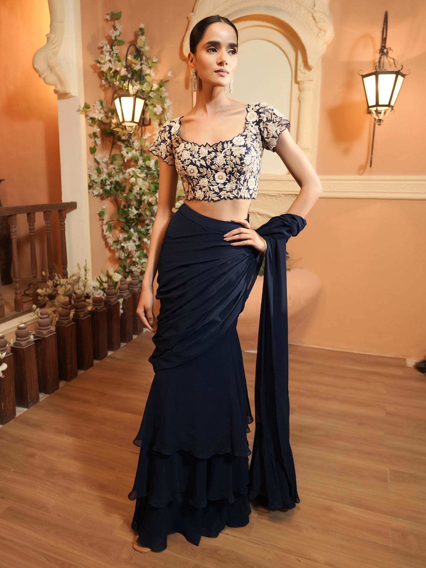 NAVY  DRAPE SAREE