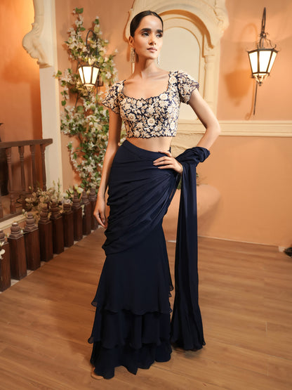 NAVY  DRAPE SAREE