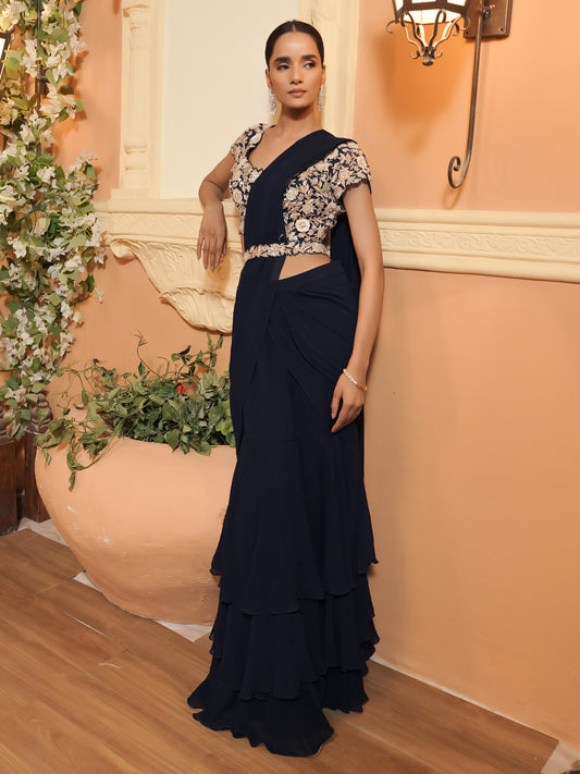 NAVY  DRAPE SAREE