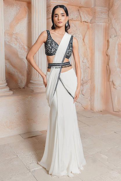 IVORY DRAPE SAREE