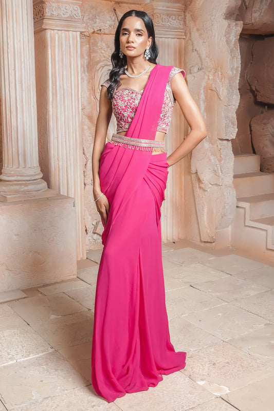 FUCHSIA PINK DRAPE SAREE
