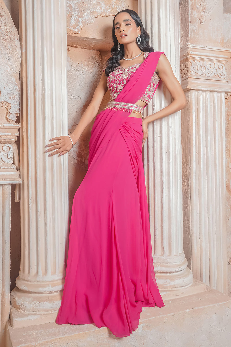 FUCHSIA PINK DRAPE SAREE
