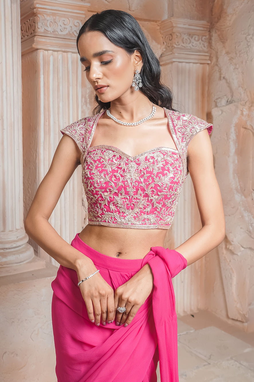 FUCHSIA PINK DRAPE SAREE