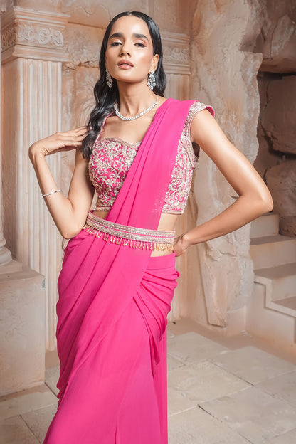 FUCHSIA PINK DRAPE SAREE