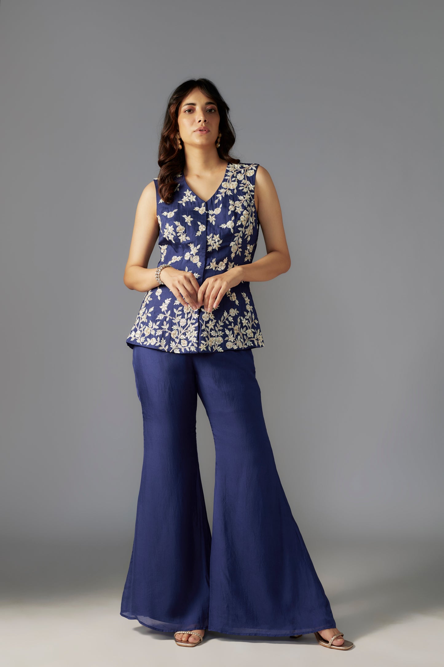 NAVY SHARARA SET