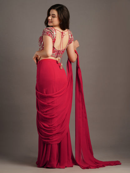 RED DRAPED SAREE