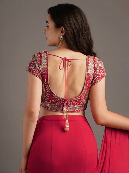 RED DRAPED SAREE
