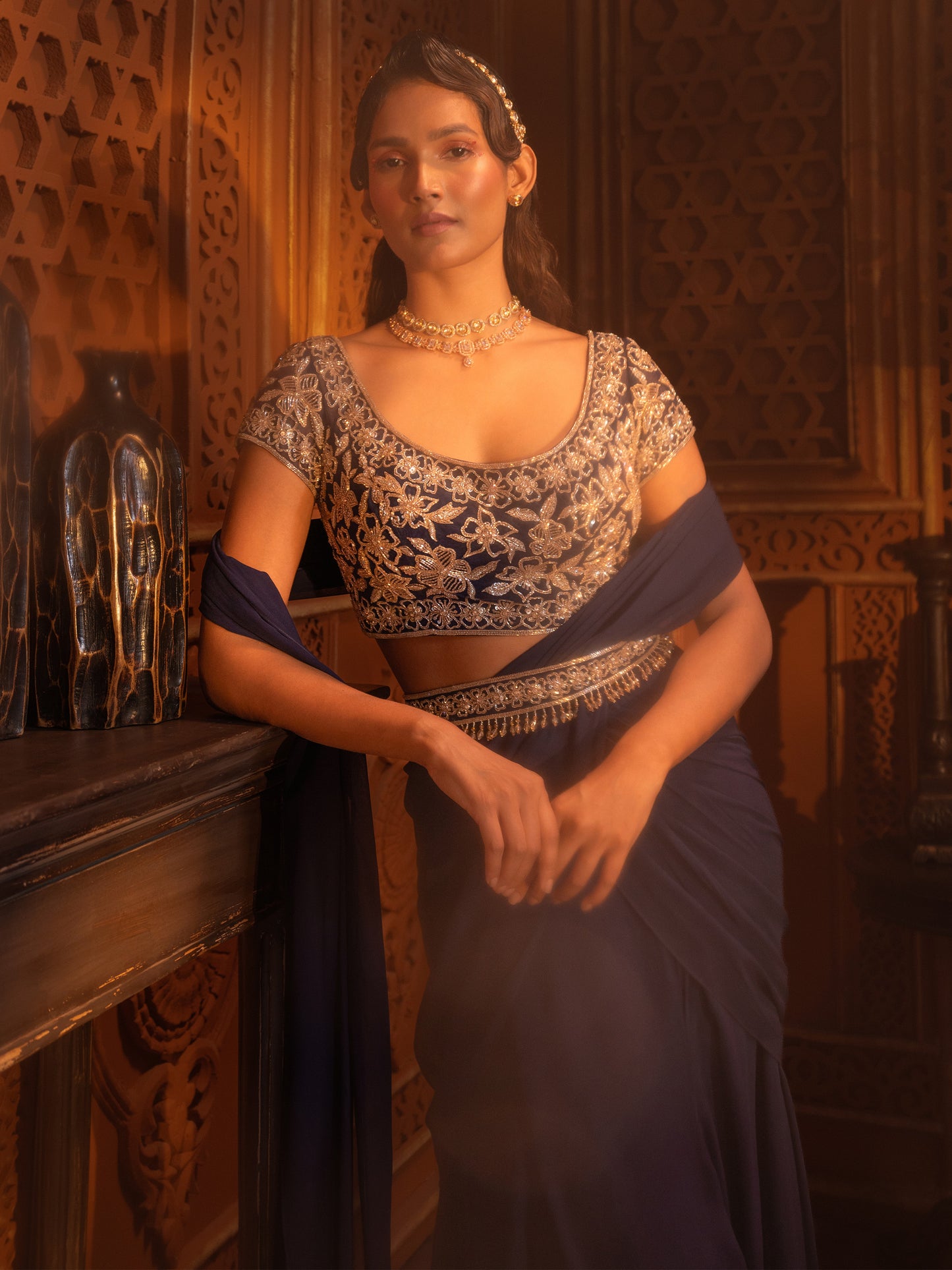 NAVY DRAPE SAREE