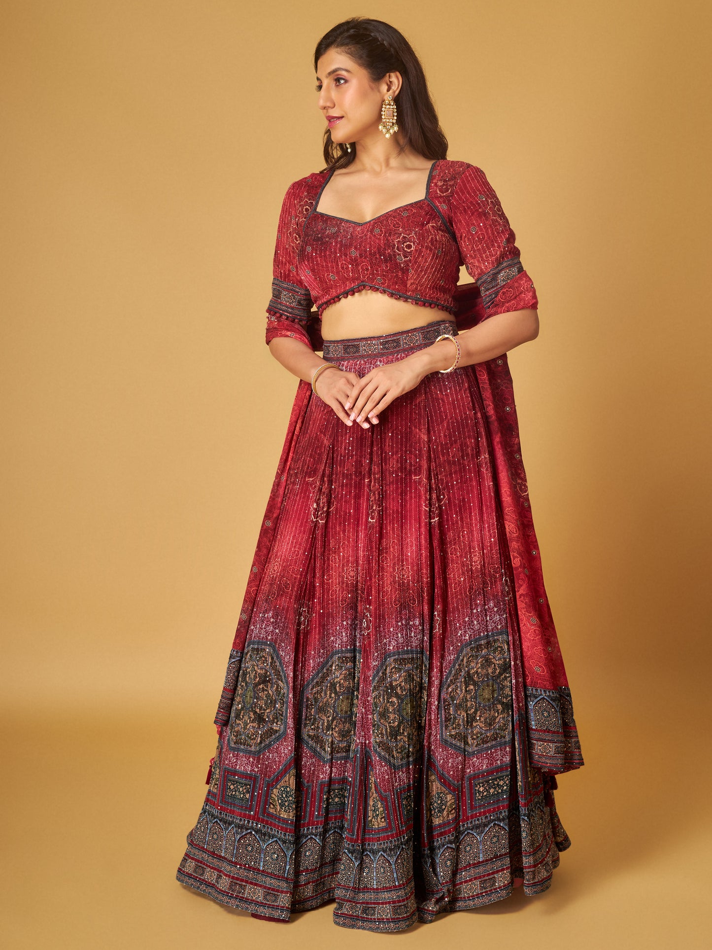 WINE LEHENGA SET