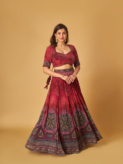 WINE LEHENGA SET