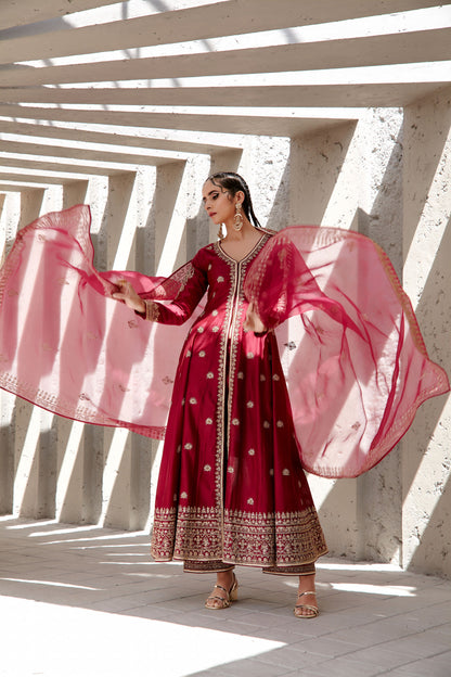 MAHOGANY WINE ANARKALI SET