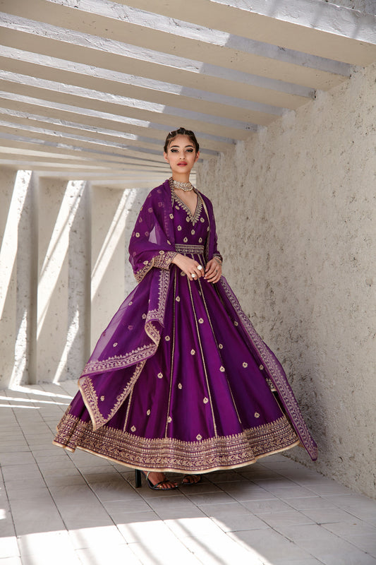 IRISH PURPLE FLARED ANARKALI SET