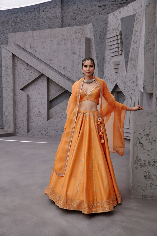 TANGERINE ORANGE LEHENGA SET