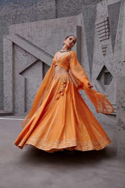 TANGERINE ORANGE LEHENGA SET