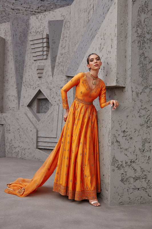 DARK ORANGE ANARKALI SET