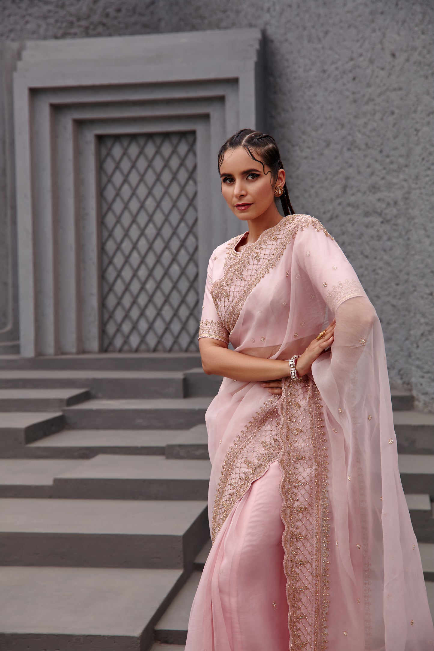 BLUSH PINK SAREE SET