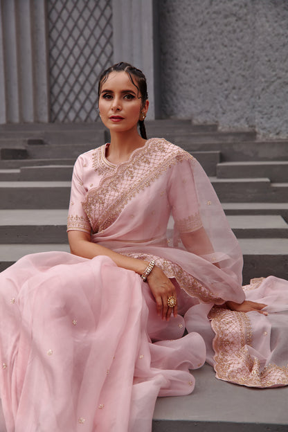 BLUSH PINK SAREE SET