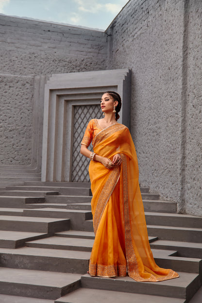 TANGERINE ORANGE SAREE SET