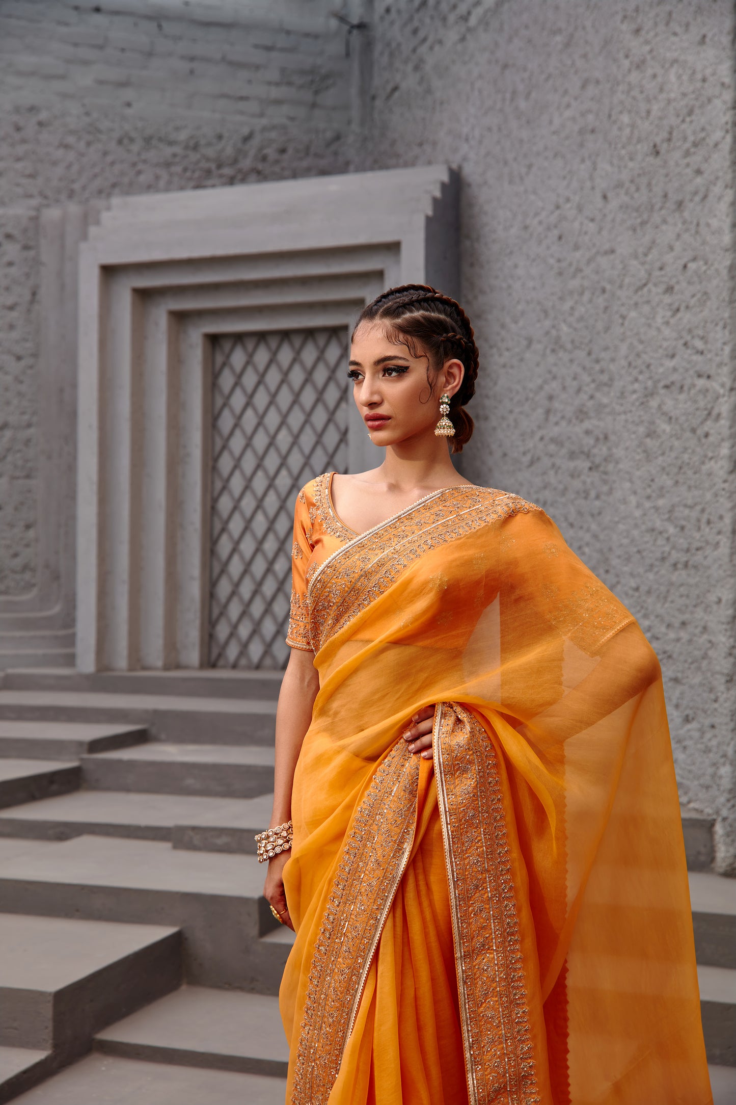 TANGERINE ORANGE SAREE SET