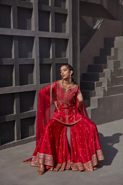 DEEP PINK FLARED SHARARA SET