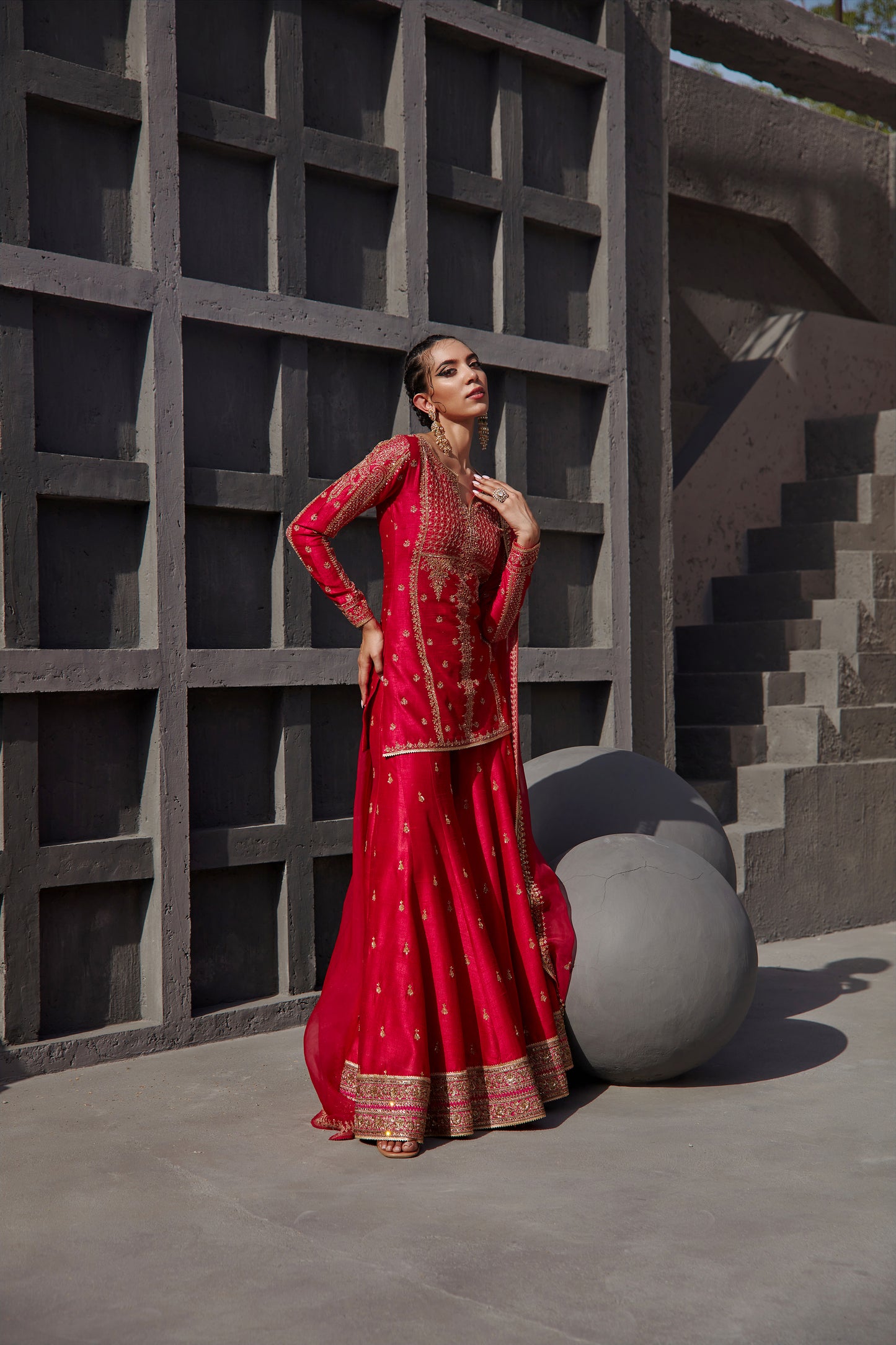 DEEP PINK FLARED SHARARA SET
