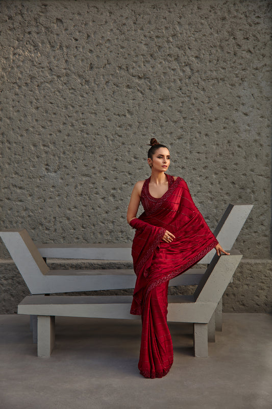 COCKTAIL WINE SAREE SET