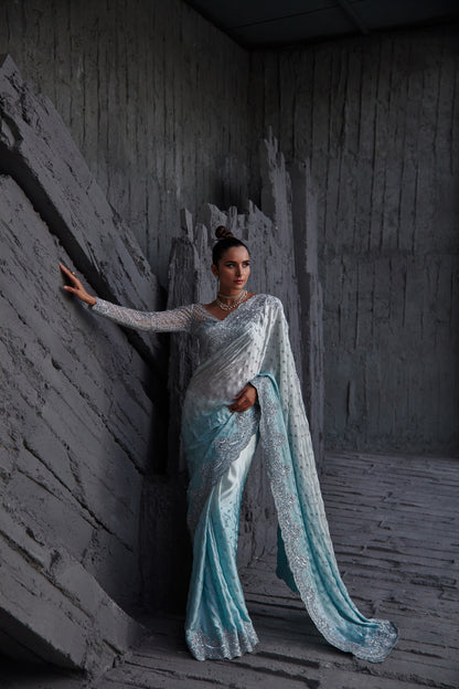 ICE BLUE OMBRE SAREE SET