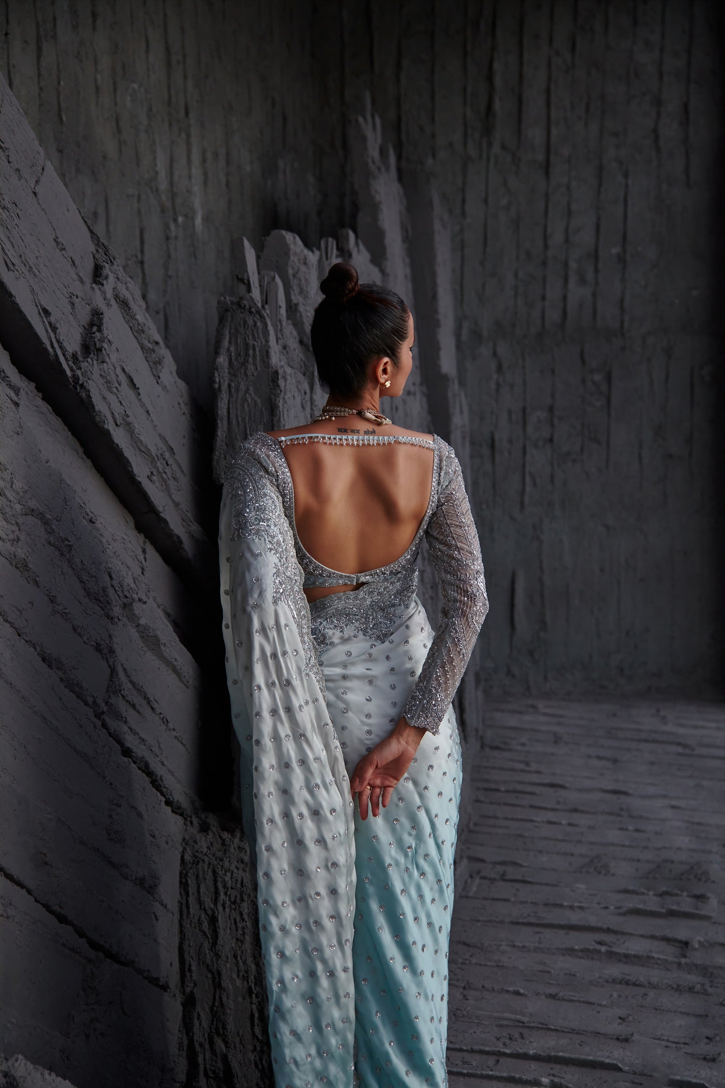 ICE BLUE OMBRE SAREE SET