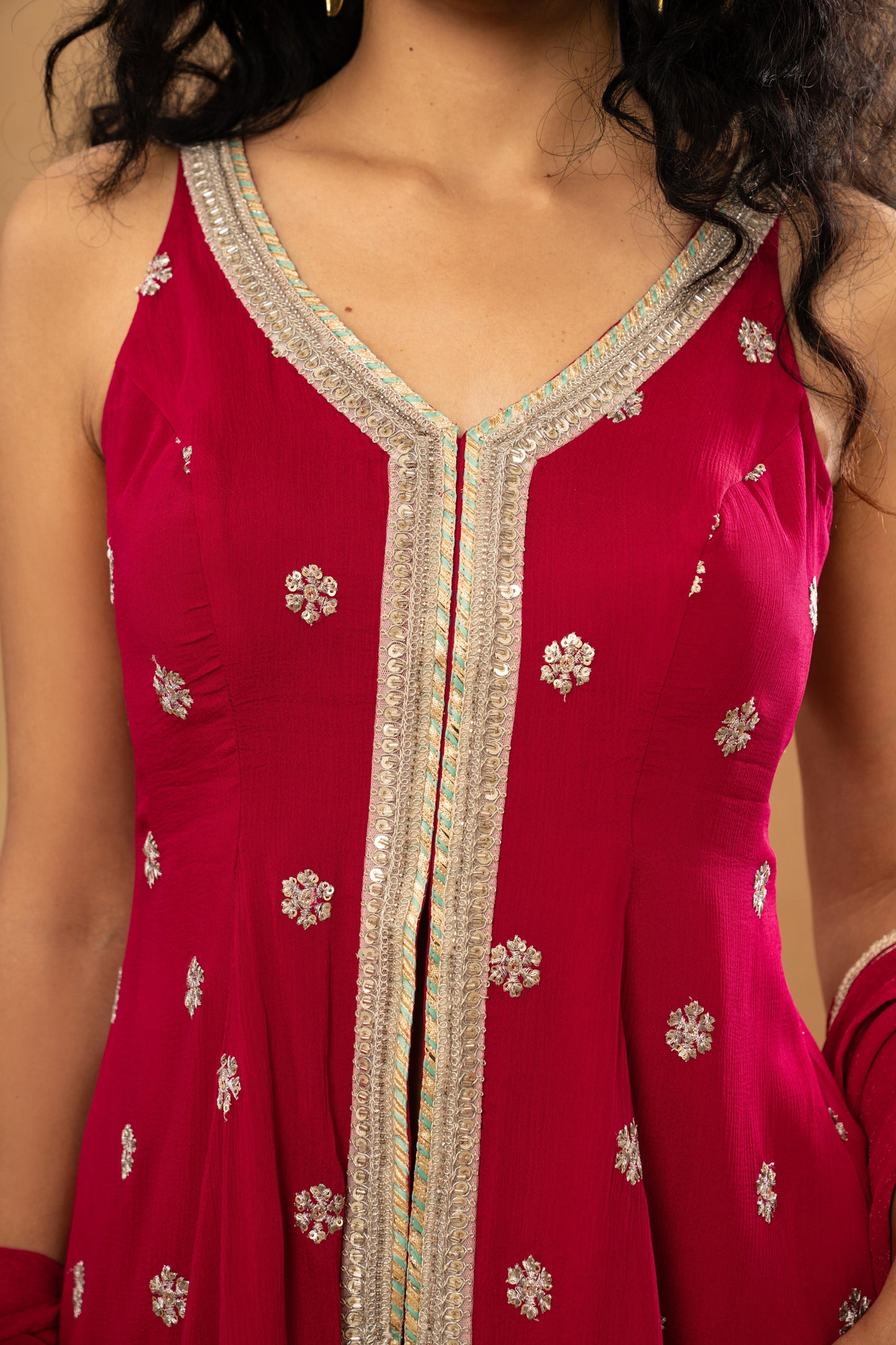 PINK ASSYMETRICAL KURTI SHARARA SET (SET OF 3)