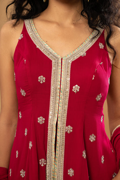 PINK ASSYMETRICAL KURTI SHARARA SET (SET OF 3)