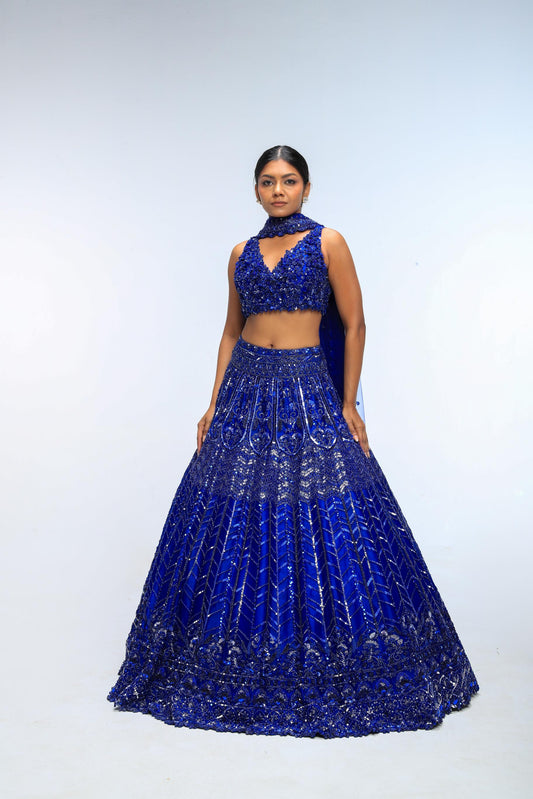 BLUE HORIZON  CRYSTAL LEHENGA