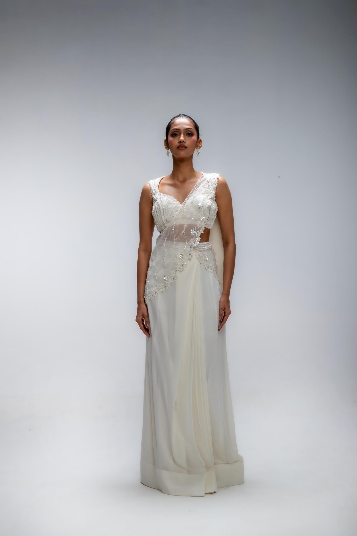 IVORY ILLUME CASCADE SAREE