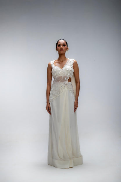 IVORY ILLUME CASCADE SAREE